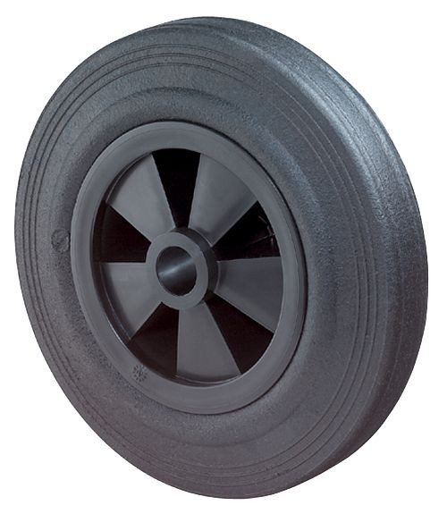 BS-hjul gummihjul, hjulbredd 55 mm, hjul Ø 300 mm, lastkapacitet 120 kg, svart gummibana, svart plasthjulhus, glidlager, B40.300