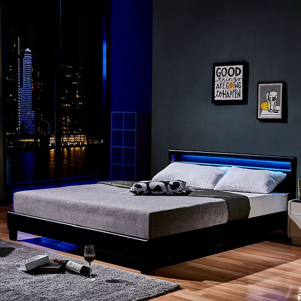 HOME DELUXE LED-säng ASTRO med madrass – 180 x 200 cm vit, 21106-50190