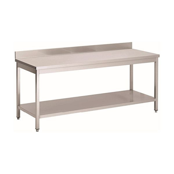Gastro-Inox rostfritt stål AISI 430 arbetsbord med bottenhylla och uppstånd, 700x600x850mm, förstärkt med 18mm tjock belagd spånskiva, 301.176