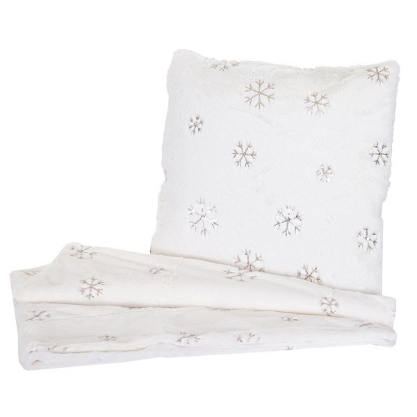 Mendler set filt + dekorationskudde snö, mysig filt sofffilt dekorativ kudde + fyllning, fluffiga paljetter, 51873