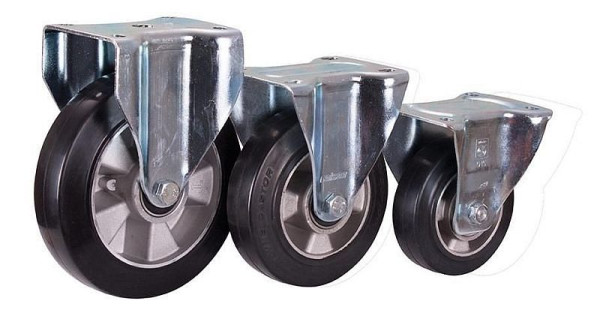 VARIOfit fast hjul, elastiskt massivt gummi, 125 x 40 mm, svart, på pressgjuten aluminiumfälg, bpg-125.007