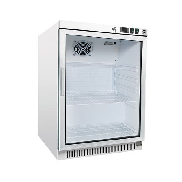 Gastro-inox-kylskåp i vitt stål med glasdörr 200 liter statiskt kylt, nettovolym 200 liter, 204.002