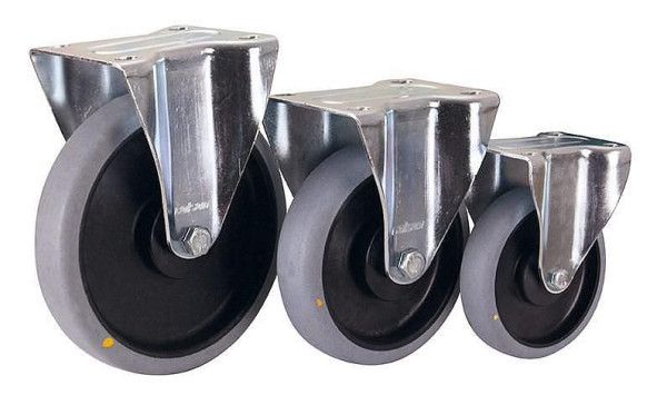 VARIOfit fast hjul elektriskt ledande, 125 x 32 mm, grå, polypropen - länkhjul med elastiska antistatiska Performa gummidäck, bpg-125.036