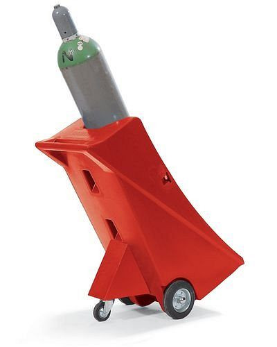 DENIOS gasflaskvagn GFW-1 av polyeten (PE), för 1 gasflaska (Ø 320 mm), med stödhjul och surrningsband, 156-435