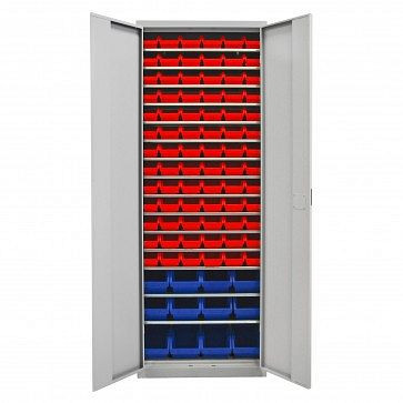 ADB dubbeldörrsskåp med 90 förvaringsfack, mått BxLxH: 116x212x75 mm, färg: röd, färg: blå, 40833