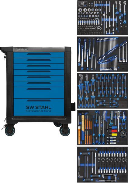 SW-Stahl professionell verkstadsvagn TT801, blå, utrustad, 341 stycken, Z3110