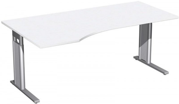 geramöbel PC-skrivbord vänster, höj- och sänkbar, valfri C-fotsöverdrag, 1800x1000x680-820, vit/silver, N-647306-WS
