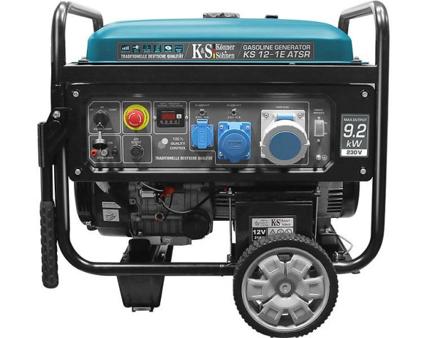 Könner & Söhnen 9200W bensin E-start elgenerator, 1x63A(230V)/1x32A(230V)/1x16A(230V), 12V, ATS-anslutning, spänningsregulator, display, KS 12-1E ATSR