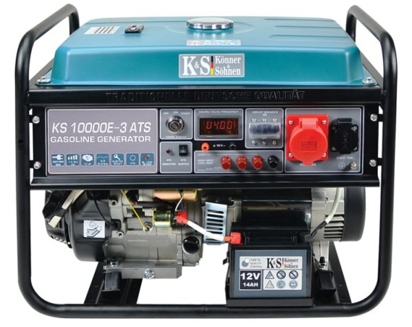 Könner & Söhnen 8000W bensin E-start elgenerator, 1x16A(230V)/1x16A(400V), 12V, ATS automatiskt nödkraftssystem, spänningsregulator, display, KS 10000E-3 ATS