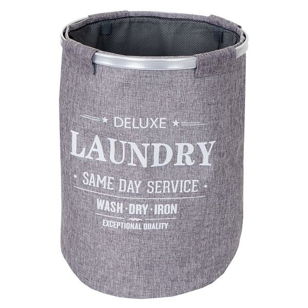Mendler tvättuppsamlare HWC-C34, Tvättkorg tvättlåda tvättpåse tvättbehållare med nät, 55x39cm 65l, grå, 61240