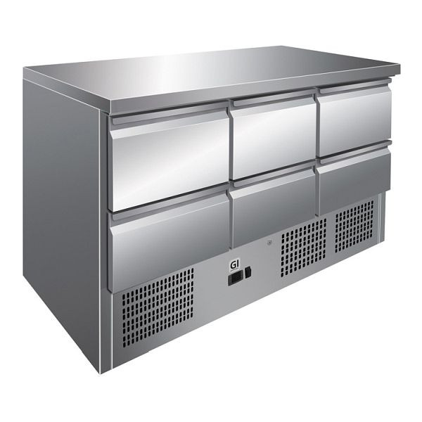 Gastro-Inox kyldisk i rostfritt stål med 6 lådor, forcerad luftkylning, nettovolym 400 liter, 202.018