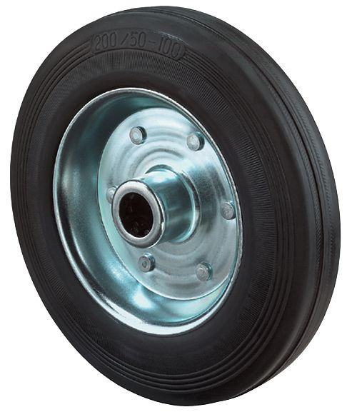 BS hjul gummihjul, hjulbredd 50 mm, hjul Ø 250 mm, lastkapacitet 250 kg, svart gummibana, hjulhus galvaniserad stålfälg, rullager, B55.250