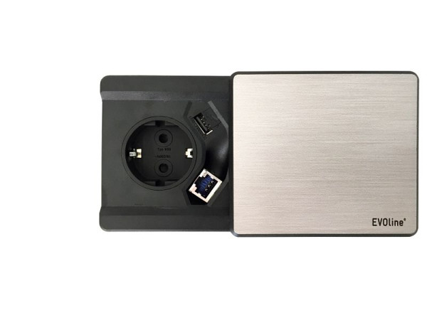Hammerbacher lock i rostfritt stål, 1 VDE-uttag, 16A, 1 USB-laddare, typ A, VELDO800