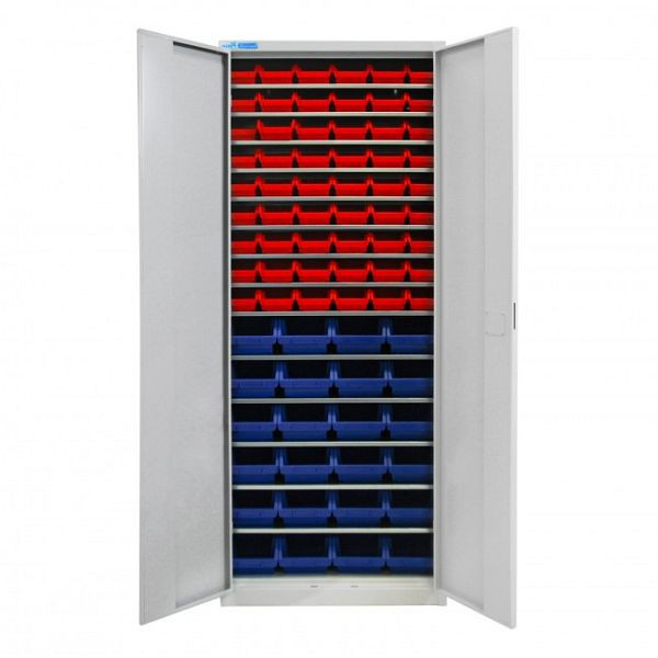 ADB dubbeldörrsskåp med 78 förvaringsfack, mått BxLxH: 170x240x126 mm, färg: blå, färg: röd, 40826