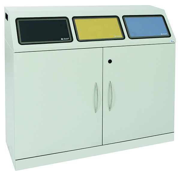 trubbig avfallssortering Flex-M-3-faldig uppsamlingsstation med innerbehållare, ProPads i blått, gult och antracit, 660-075-4-2-735