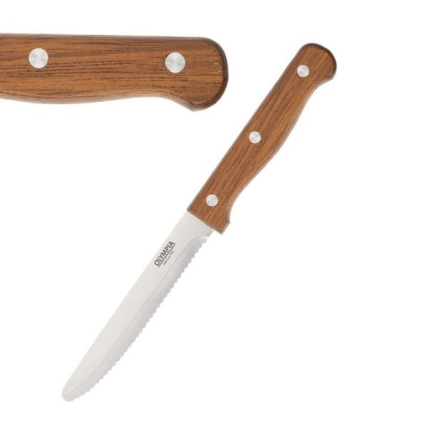 OLYMPIA biffkniv med trä med rund spets, PU: 12 delar, CS717