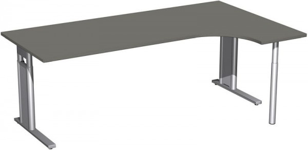 geramöbel PC-bord till höger, höj- och sänkbar, valfri C fotpanel, 2000x1200x680-820, grafit/silver, N-647317-GS