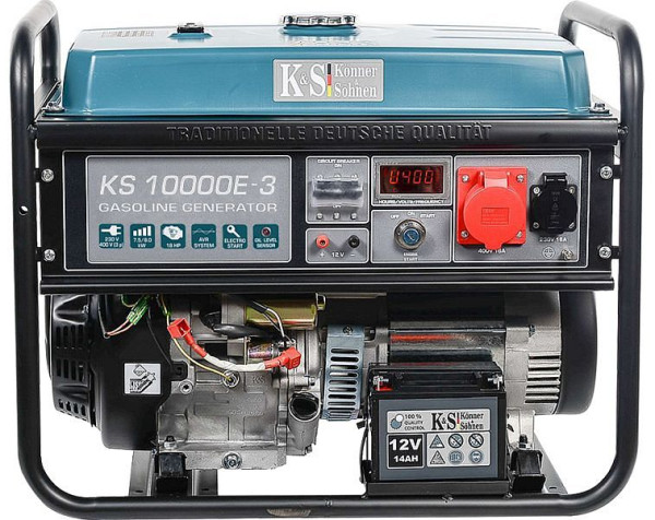 Könner & Söhnen 8000W bensin E-start elgenerator, 1x16A(230V)/1x16A(400V), 12V, voltregulator, lågoljeskydd, överspänningsskydd, display, KS 10000E-3