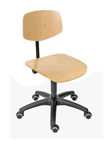 Lotz arbetsstol, sits/rygg i naturbok, lackerad, svart plastfot, dubbla hjul, sitthöjd 445-635 mm, 6162,12