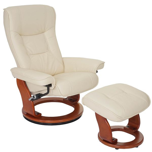 Mendler MCA relaxstol Hamilton, TV stol pall, äkta läder 130kg lastkapacitet, kräm, honungsfärgad, 56050