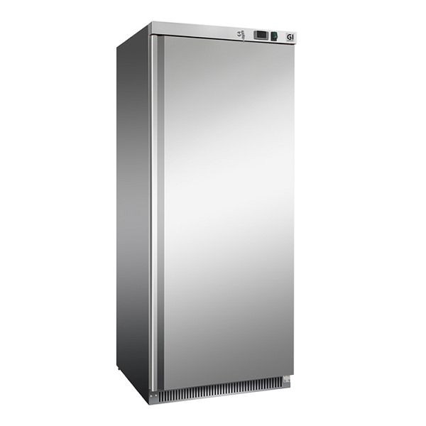 Gastro-Inox rostfritt stål 600 liters kylskåp, statiskt kylt med fläkt, nettovolym 580 liter, 201.102