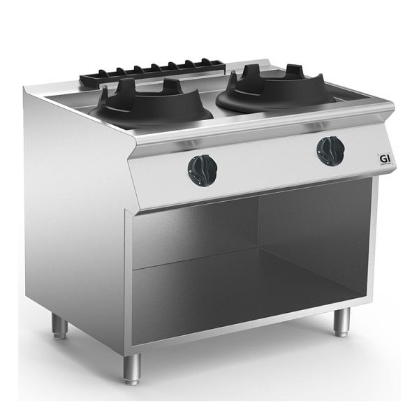 Gastro-Inox 700 "High Performance" wokbrännare med 2 brännare vardera 10kW, 120cm, stående modell, 170.027