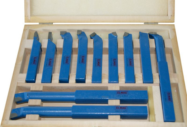 ELMAG svarvstålsats 25x25 mm, 11 stycken, med lödda HM-plattor, i trälåda, 89159