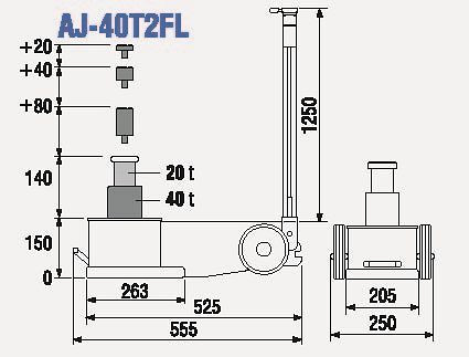 TDL 2-stegs lufthydraulisk domkraft, lastkapacitet: 40t, höjd: 15cm, AJ-40T2FL