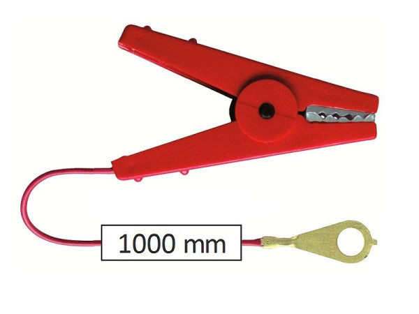 Growi stängselanslutningskabel 1 m lång, röd, med robust krokodilklämma och M8 metallögla, 10018640