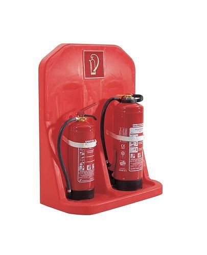 DENIOS brandsläckare vägghållare för 2 flaskor, röd, 169-988