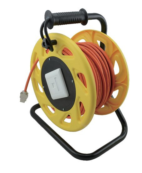 Helos kabelupprullare, nätverkskabel Cat 7A, mobil, orange/gul, 50.0m, 304281