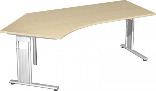 geramöbel skrivbord 135° vänster höj- och sänkbart, C basflex, 2166x1130x680-820, lönn/silver, S-617315-AS
