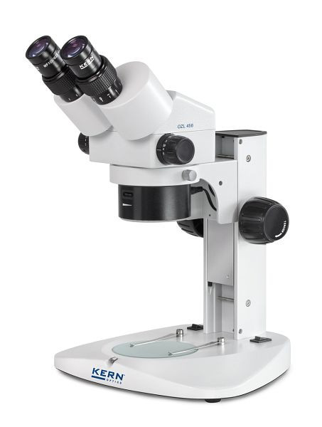 KERN Optics stereozoommikroskop, Greenough 0,75 x - 5 x, kikare, Okular HSWF 10 x / Ø 23mm med anti-svamp, strömförsörjning med hög ögonpunkt, OZL 456