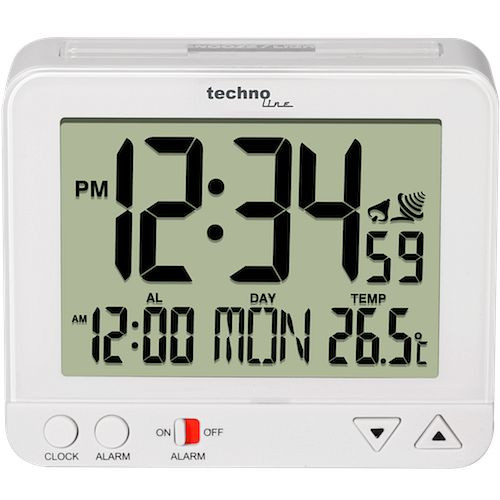 Technoline radio väckarklocka vit, nedtonad permanent belysning utan strömförsörjning, mått: 96 x 80 x 32 mm, WT 195 vit