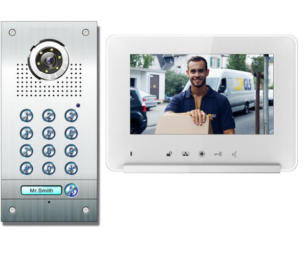 Anthell Electronics 1-familjs PIN-kod Färg Video Intercom Kit med bildlagring, med 7" monitor, CK1-690S1-1