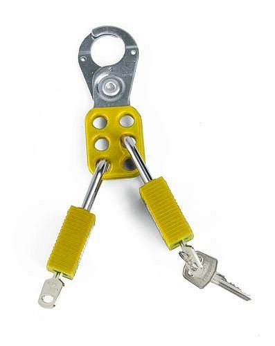 DENIOS multipellåsklämma gul, ring 25 mm, säkerhet med upp till 6 lås, 209-700