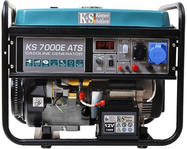 Könner & Söhnen 5500W bensin E-start elgenerator, 1x16A(230V)/1x32A(230V), 12V, ATS automatiskt nödkraftssystem, spänningsregulator, display, KS 7000E ATS