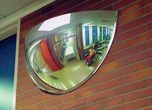 DENIOS panoramaspegel PS 180-6, gjord av akrylglas, 180°, för väggmontage, 129-685