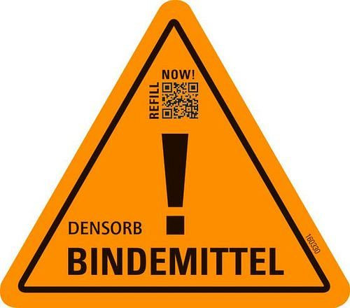 DENIOS flerspråkig klistermärkeset för märkning av DENSORB-bindemedel, 160-330
