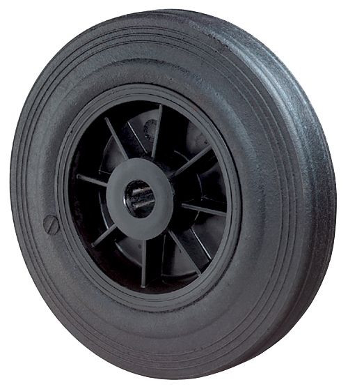 BS hjul gummihjul, hjulbredd 30 mm, hjul Ø 80 mm, lastkapacitet 50 kg, svart gummibana, plasthjulstomme, rullager, B45.080