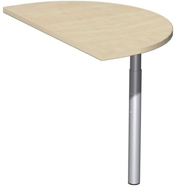 geramöbel påbyggnadsbord halvcirkelformigt med stödfot, inkl länkmaterial, höjdjusterbar, 500x800x680-820, lönn/silver, N-647006-AS