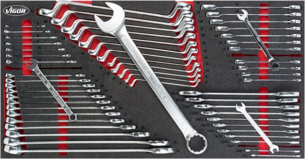 VIGOR kombinationsnyckel, dubbelringnyckelsats för serie XL, 6 - 36, 6 x 7 - 30 x 32, antal verktyg: 58, V6650