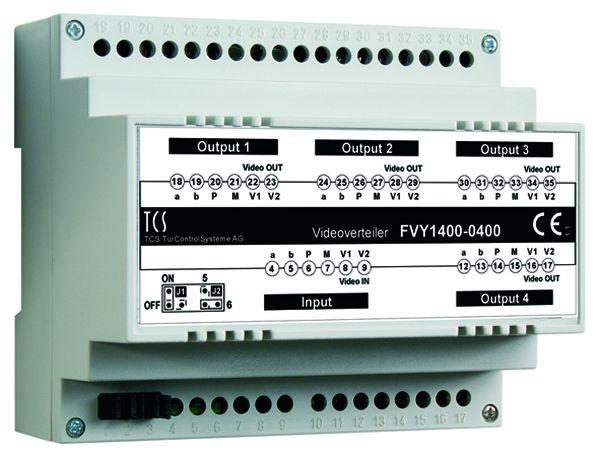 TCS videosignalfördelare för att dela videotrådar, 4-vägs, DIN-skena 6 HP, FVY1400-0400