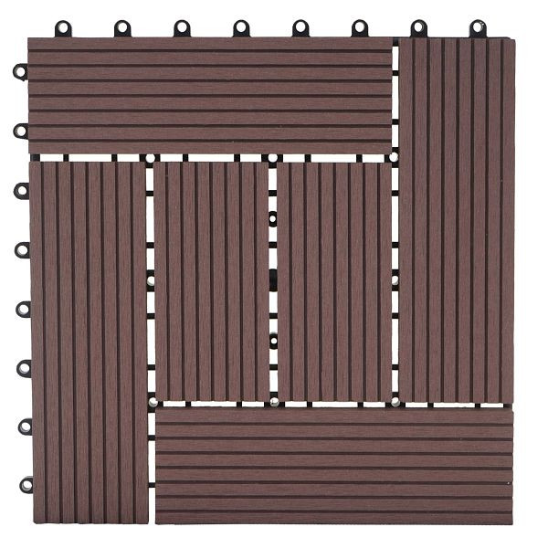 Mendler WPC golvplattor Rhone, balkong/terrass i trälook, 11x vardera 30x30cm = 1kvm, Premium, kaffeoffset, 57950