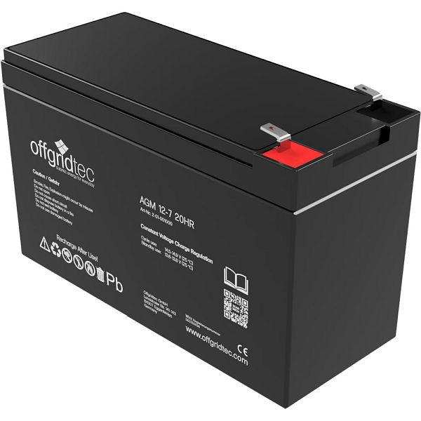 Offgridec AGM 7Ah 20HR 12V - solbatteri batteri extremt cykelsäkert, 2-01-001000