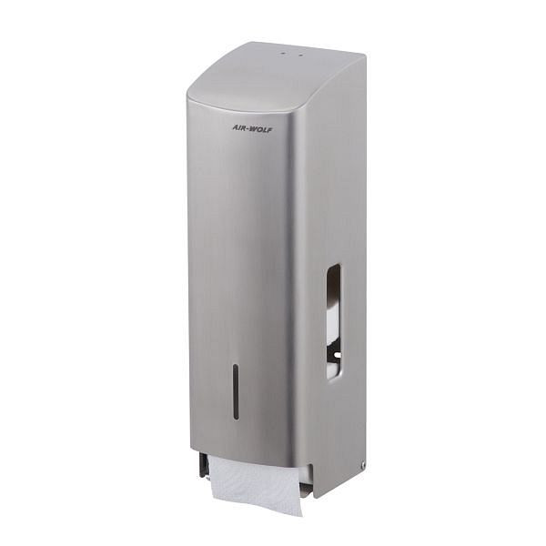 Air Wolf toalettpappersdispenser för 3 hushållsrullar, Alpha-serien, H x B x D: 377 x 119 x 130 mm, borstat rostfritt stål, 60-104