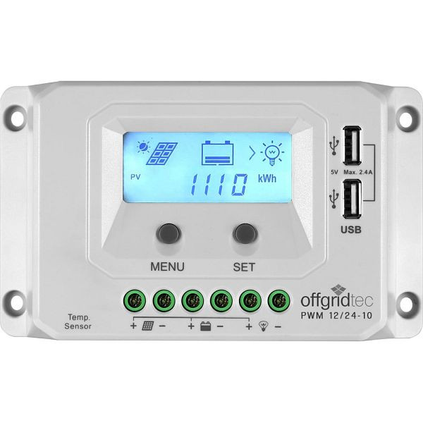 Offgridec PWM Pro laddningskontroll 12V/24V 10A USB-port, 1-01-010910