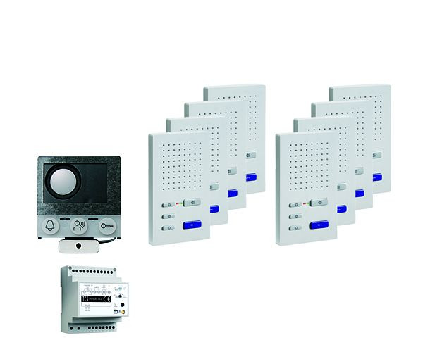TCS audio:pack installation för 8 bostäder, med inbyggd högtalare ASI12000 + 8x handsfree högtalare ISW3030 + kontrollenhet BVS20, PAIF080/004
