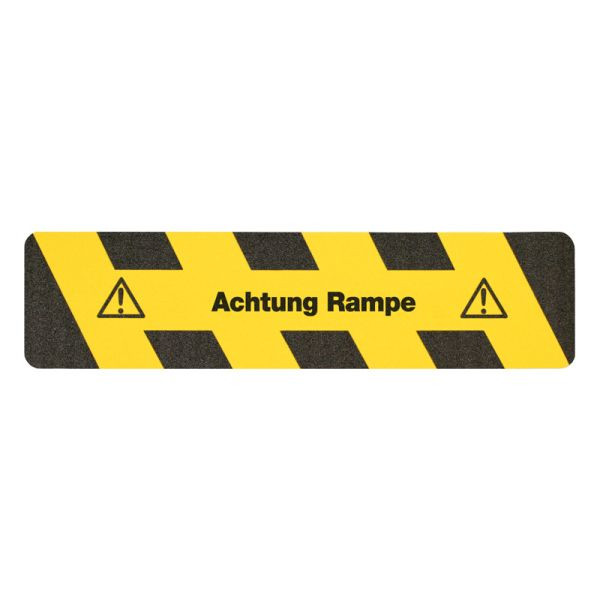 m2 halkskydd varningsmarkering svart/gul med texten &quot;Caution ramp&quot; ränder 150x610mm, M141500610