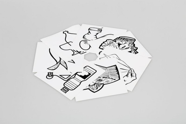 VAR piktogram klistermärkeset, 7-faldigt, svart/vit (återvinningsbart material, papper, restavfall, glas, metall, organiskt avfall, rengöringsdukar), PU: 10 st, 1951
